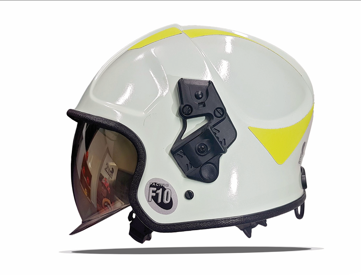 F10 helmet with molded SCBA combo part installed