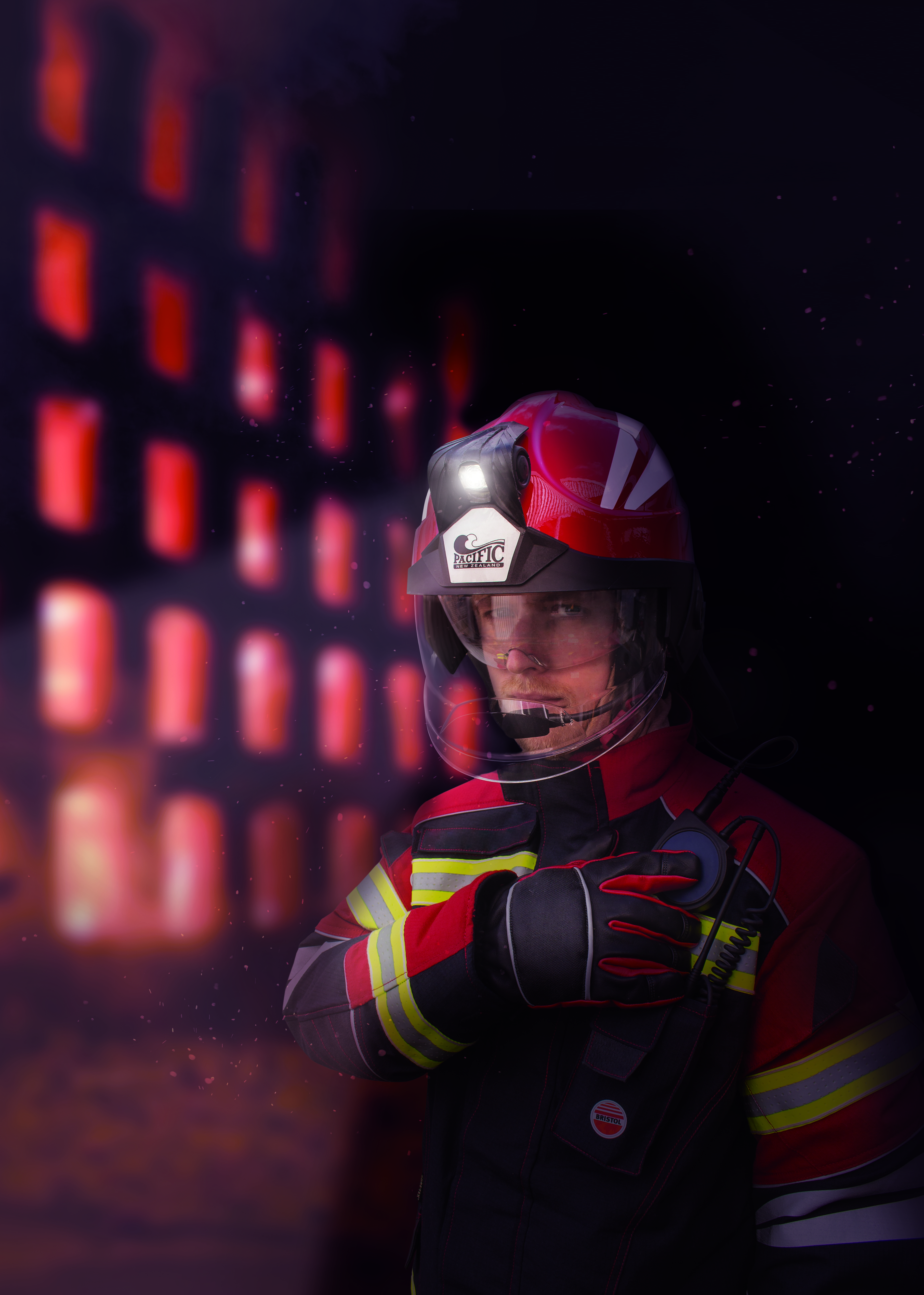 F15 front torch installed on the helmet, illuminated