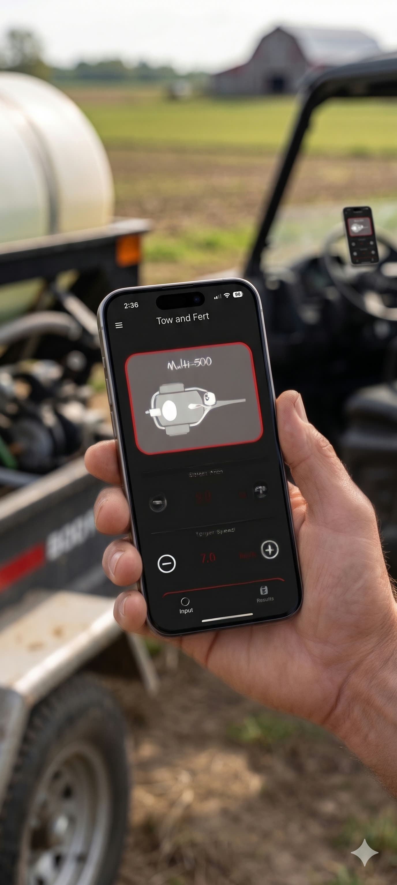 Tow and Fert fertiliser calculator app — main calculator screen